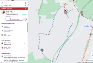 Map of diversion Gas Road Closure Tiffield Rd